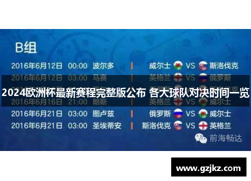 2024欧洲杯最新赛程完整版公布 各大球队对决时间一览